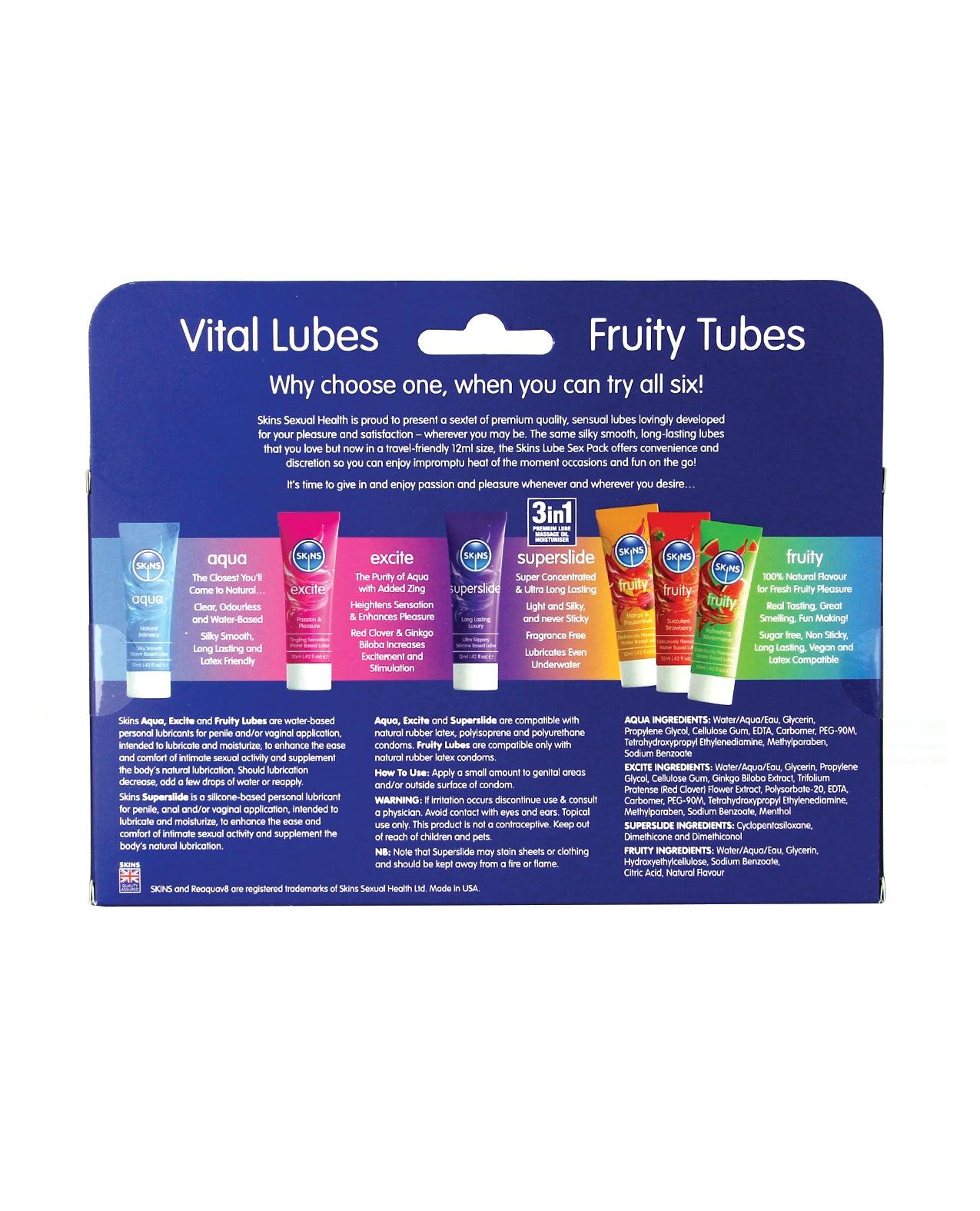 Skins Vital Lubes & Fruity Tubes - 12 ml Tubes Pack of 6