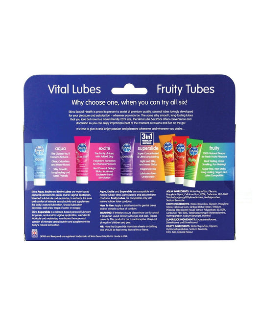 product image,Skins Vital Lubes & Fruity Tubes - 12 ml Tubes Pack of 6