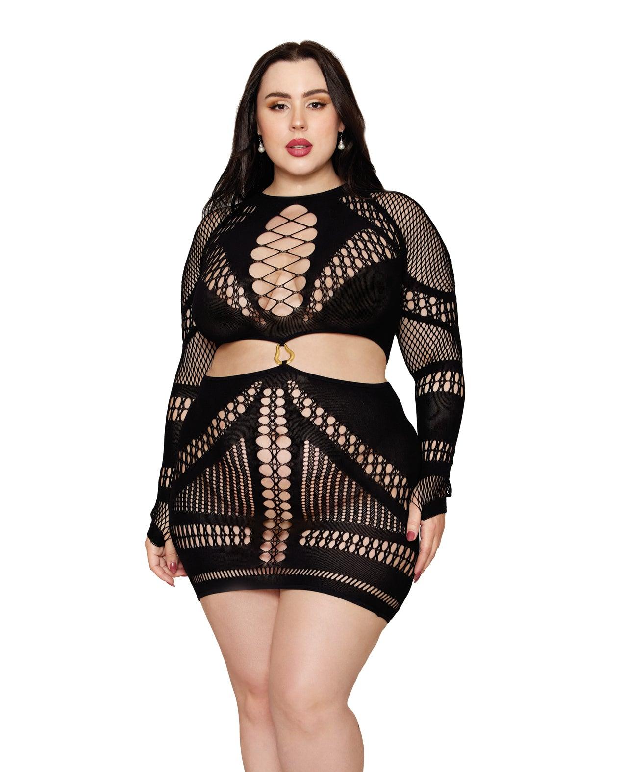 product image, Seamless Chemise w/Gold Ring Detail - Black QN