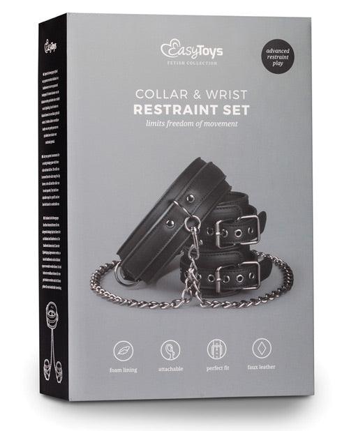product image, Easy Toys Faux Leather Collar w/Handcuffs - Black
