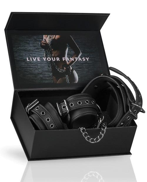 image of product,Easy Toys Faux Leather Collar w/Handcuffs - Black