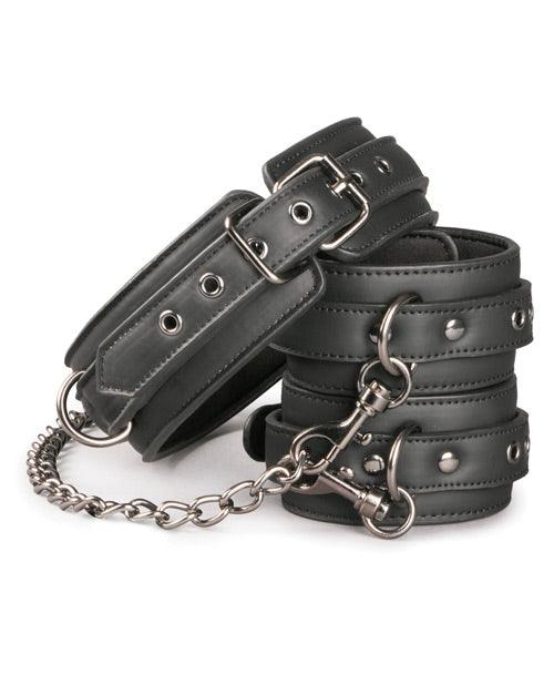 image of product,Easy Toys Faux Leather Collar w/Handcuffs - Black
