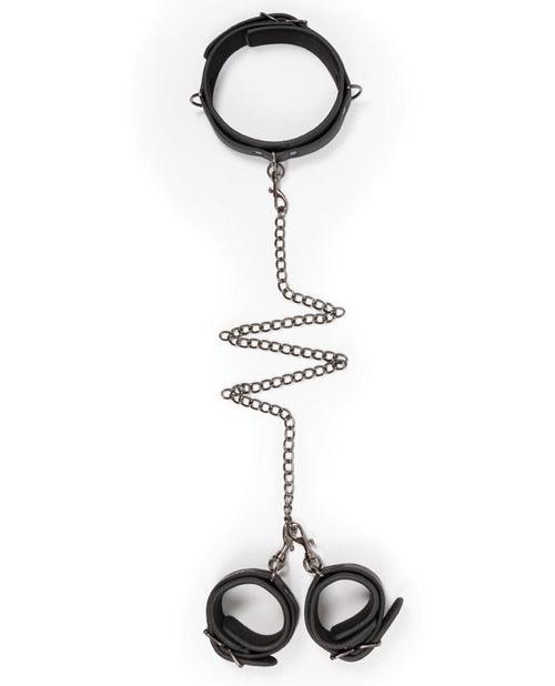 image of product,Easy Toys Faux Leather Collar w/Handcuffs - Black