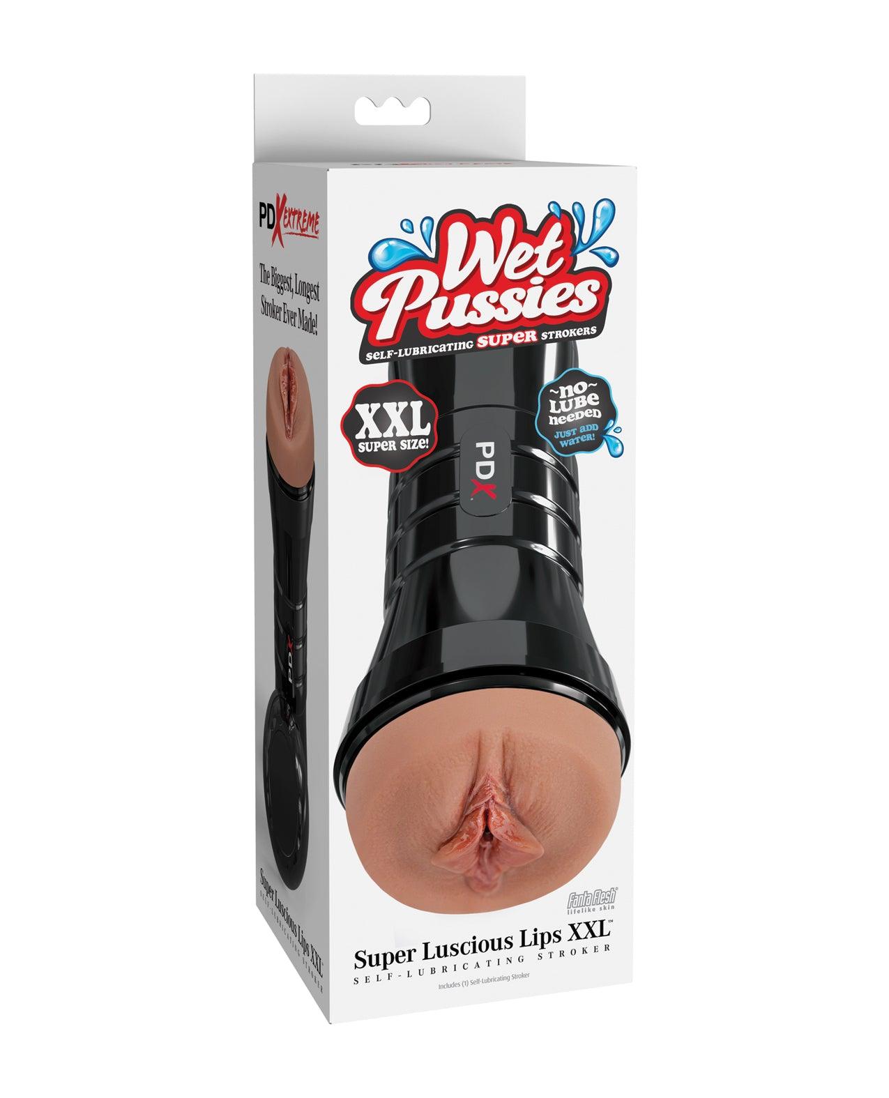 product image, PDX Extreme Wet Pussies Super Luscious Lips XXL Stroker - Brown