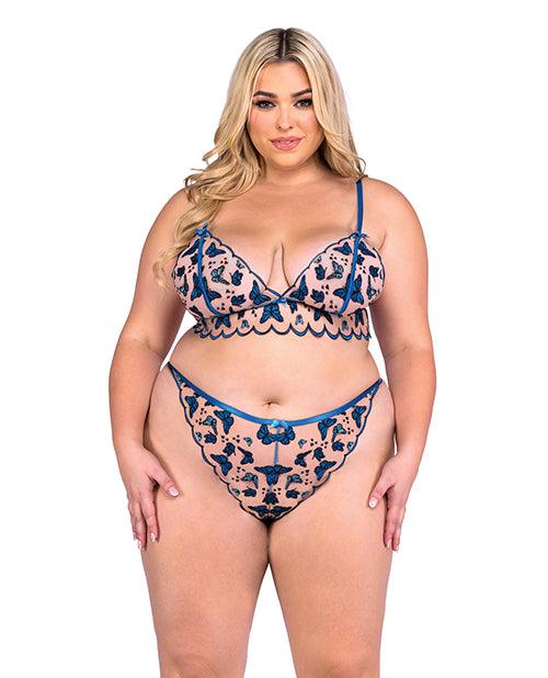 product image,Butterfly Beauty Embroidered Bralette & Panty - Blue - SEXYEONE