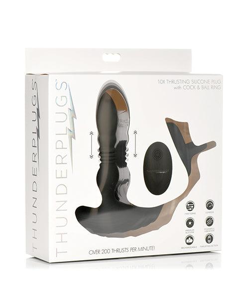 product image, ThunderPlugs 10X Thrusting Silicone Vibrator w/Cock & Ball Strap & Remote - Black