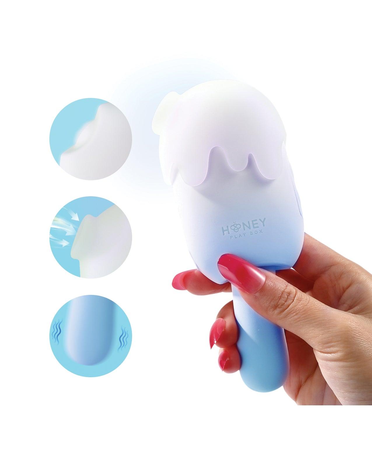 image of product,Bite Me Sucking, Tapping & Vibrating Cream Pop Stimulator - Blue/White - SEXYEONE