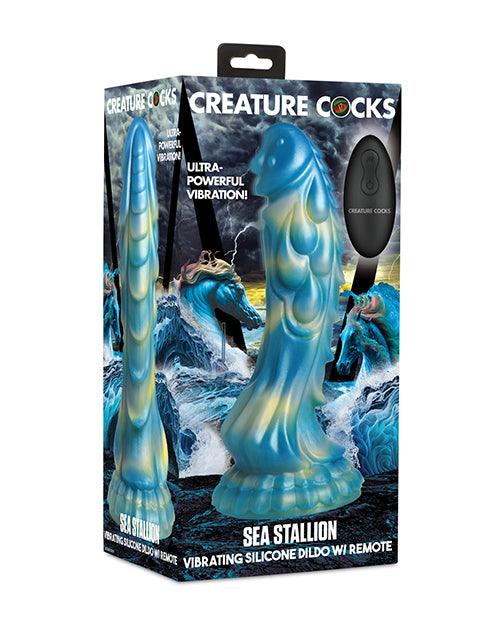 product image, Creature Cocks Sea Stallion Vibrating Dildo w/ Remote - Blue/Yellow - SEXYEONE