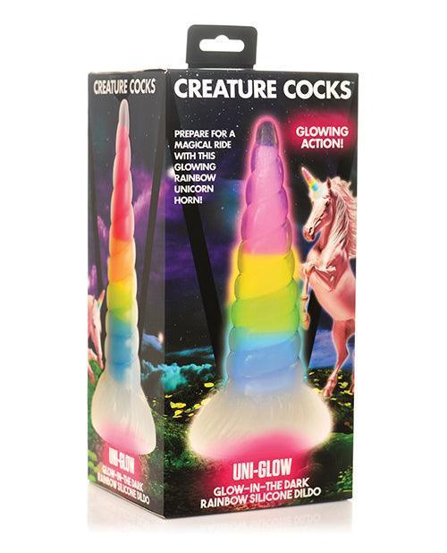 product image, Creature Cocks Uni Glow in the Dark Silicone Dildo - Rainbow - SEXYEONE