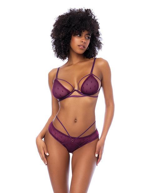 product image, Dot Mesh Underwire Top w/Open Back Panty - Wine - SEXYEONE
