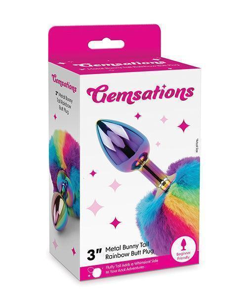 product image, Gemsations 2.95" Metal Bunny Tail Rainbow Butt Plug - Rainbow - SEXYEONE