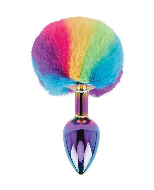 image of product,Gemsations 2.95" Metal Bunny Tail Rainbow Butt Plug - Rainbow - SEXYEONE