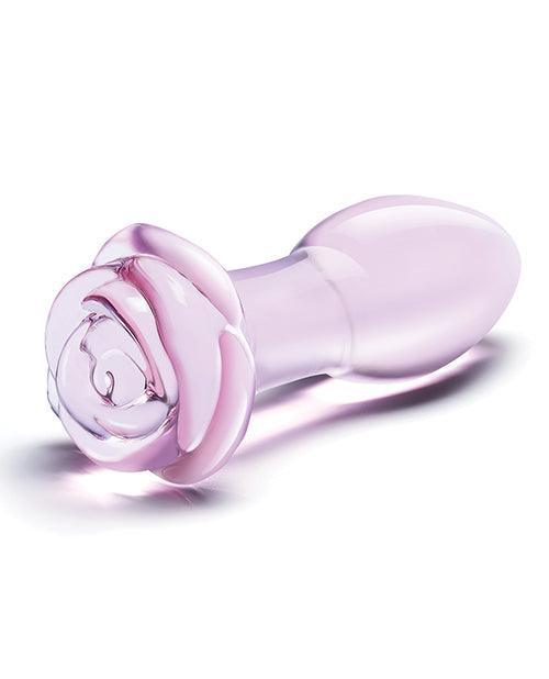 image of product,Glas 5" Rosebud Glass Butt Plug - Pink - SEXYEONE