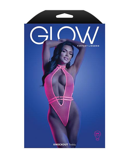 product image,Glow Knockout Fishnet Teddy w/Detachable Thong - Neon Pink - SEXYEONE