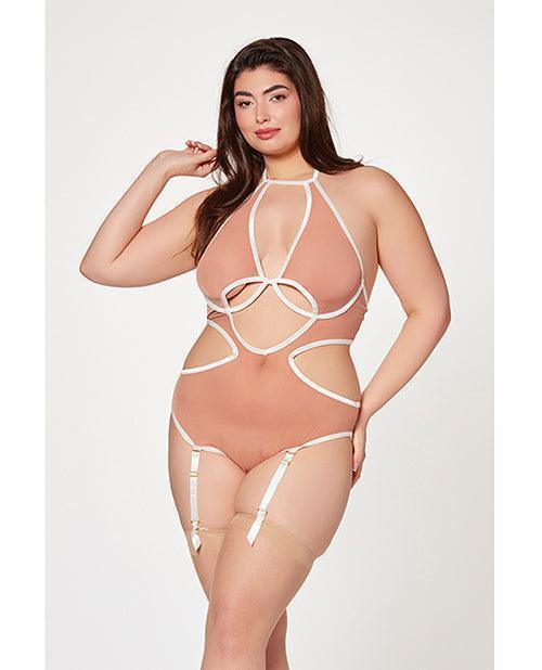 image of product,Mesh Cut Out Halter Teddy Qn - SEXYEONE