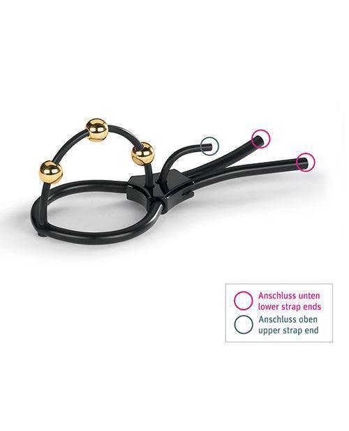 product image,Mystim Pearly Pete Corona Strap w/Gold Balls - Black - SEXYEONE