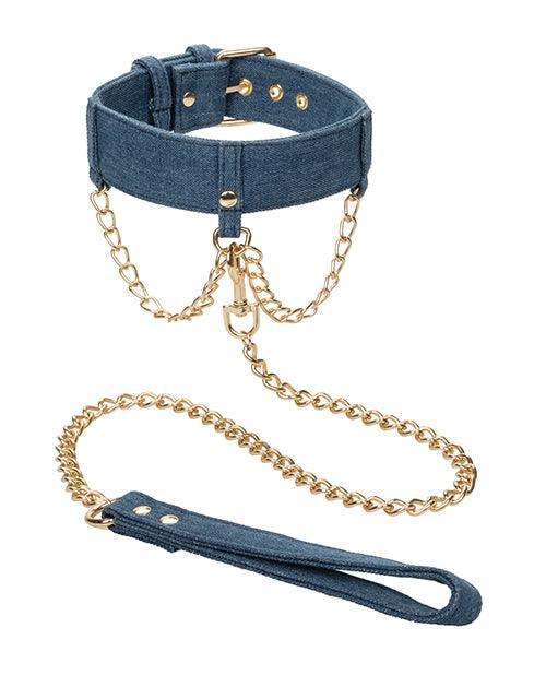 image of product,Ride 'em Premium Denim Collection Collar W/leash - SEXYEONE