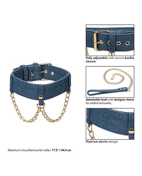 image of product,Ride 'em Premium Denim Collection Collar W/leash - SEXYEONE