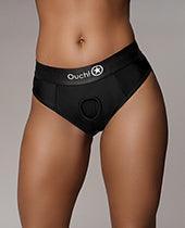 image of product,Shots Ouch Vibrating Strap On Thong W/removable Rear Straps - Black - SEXYEONE