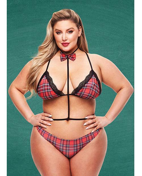 image of product,Teacher's Pet Baddie Schoolgirl Top W/bow Tie & Panty Red/black - SEXYEONE