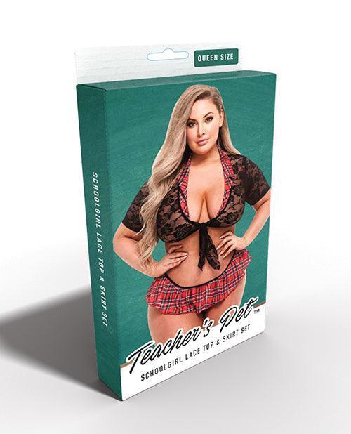 product image,Teacher's Pet Schoolgirl Lace Top, Tie & Skirt Black/red Qn - SEXYEONE