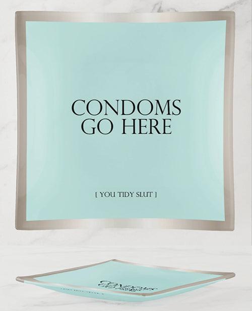product image, Warm Human Condoms Go Here Glass Trinket Tray - SEXYEONE