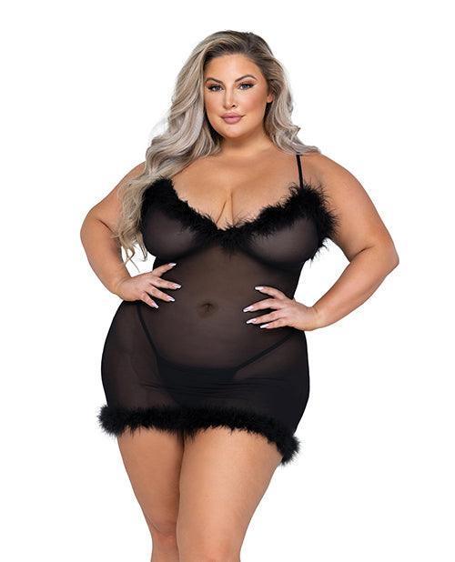 product image, Afterhours Maribou & Mesh Chemise Black - SEXYEONE