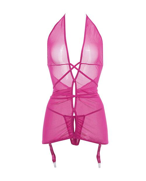 image of product,Allure Savannah Sheer Mesh Garter Dress & Open Thong - SEXYEONE