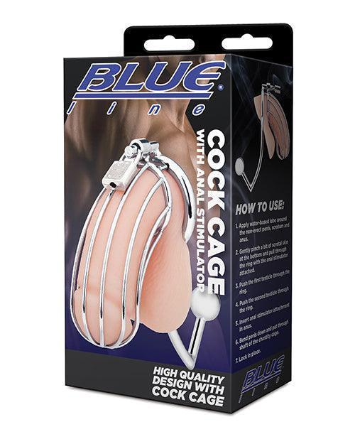 product image, Blue Line Cock Cage W-anal Stimulator - Silver - SEXYEONE