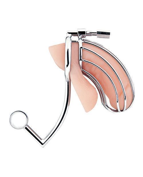 image of product,Blue Line Cock Cage W-anal Stimulator - Silver - SEXYEONE