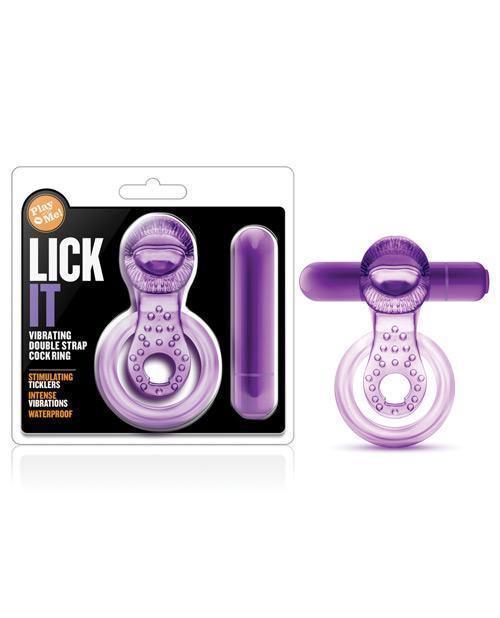 product image, Blush Play With Me Lick It Vibrating Double Strap Cockring - Purple - SEXYEONE