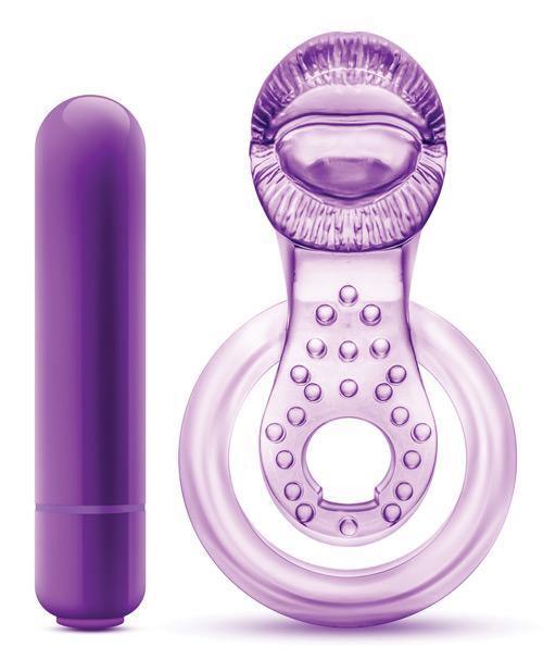 image of product,Blush Play With Me Lick It Vibrating Double Strap Cockring - Purple - SEXYEONE 