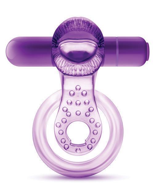 image of product,Blush Play With Me Lick It Vibrating Double Strap Cockring - Purple - SEXYEONE