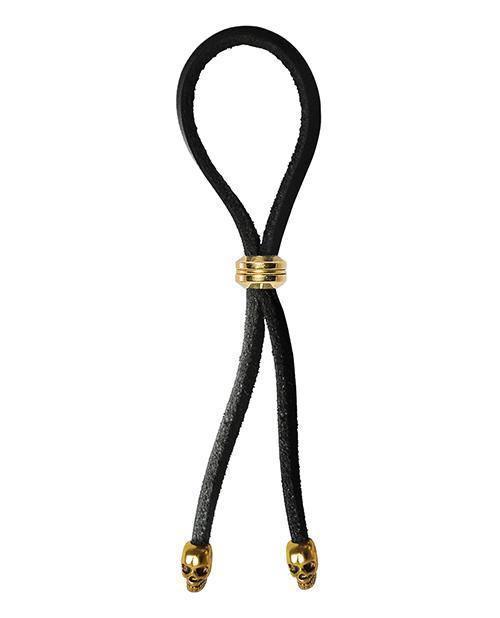 image of product,Bolo Cock Ring Leather Lasso Bead Slider W/skull Tips - SEXYEONE
