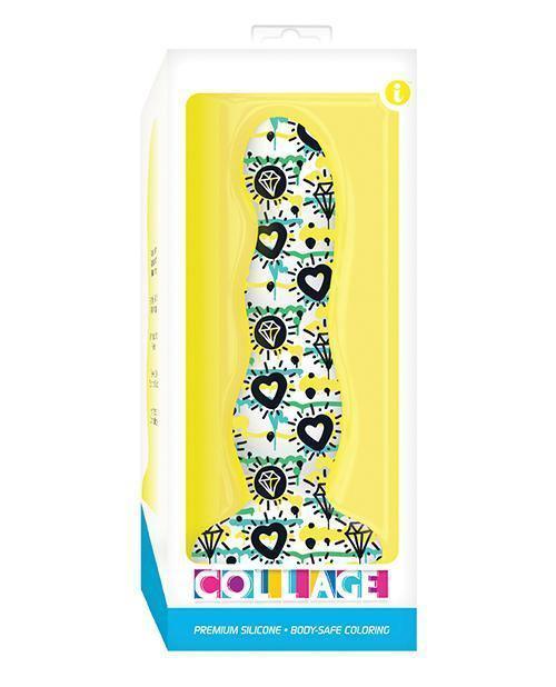 product image, Collage Diamonds & Hearts Curvy Silicone Dildo - SEXYEONE