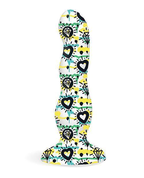 image of product,Collage Diamonds & Hearts Curvy Silicone Dildo - SEXYEONE