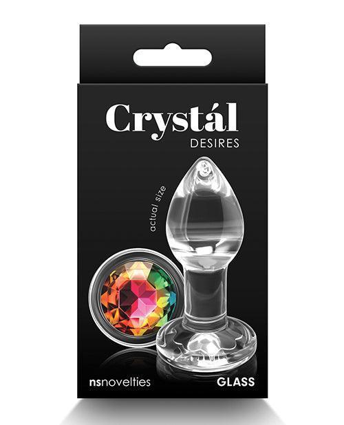 product image, Crystal Desires Glass Round Gem Butt Plug - Rainbow - SEXYEONE