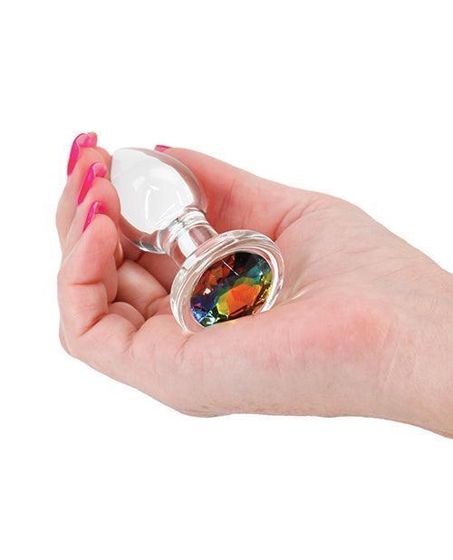 image of product,Crystal Desires Glass Round Gem Butt Plug - Rainbow - SEXYEONE