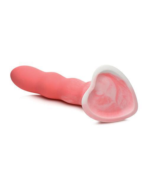 image of product,Curve Toys Simply Sweet 7" Wavy Silicone Dildo - Pink/white - SEXYEONE