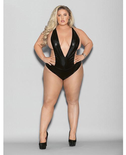 product image, Euphoria Wet Look Deep V Teddy Black O/q - SEXYEONE