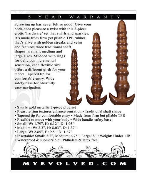 product image,Evolved Twisted Love 3 Pc Plug Set - Gold - SEXYEONE