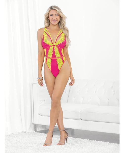 product image, Festival Wear Strappy Teddy W/brazilian Back Neon - SEXYEONE