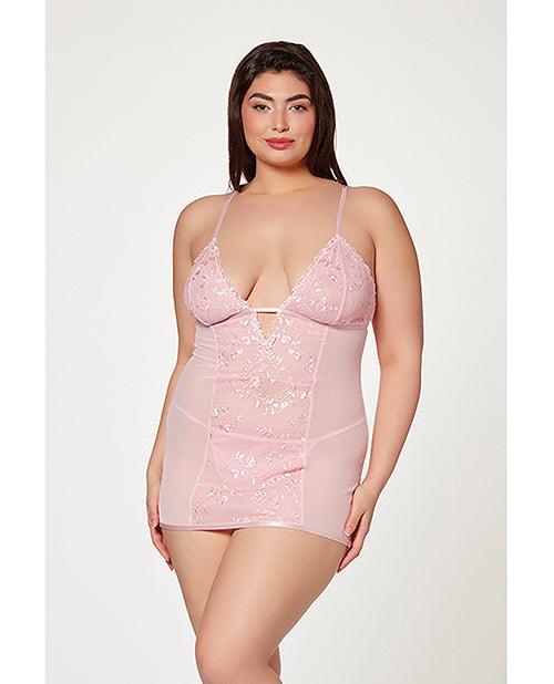 product image, Floral Mesh Chemise & G-string Pink - SEXYEONE