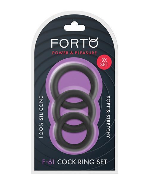 product image, Forto F-61 Liquid 3 Piece Cock Ring Set - Black - SEXYEONE 