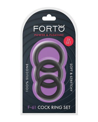 Forto F-61 Liquid 3 Piece Cock Ring Set - Black - SEXYEONE 