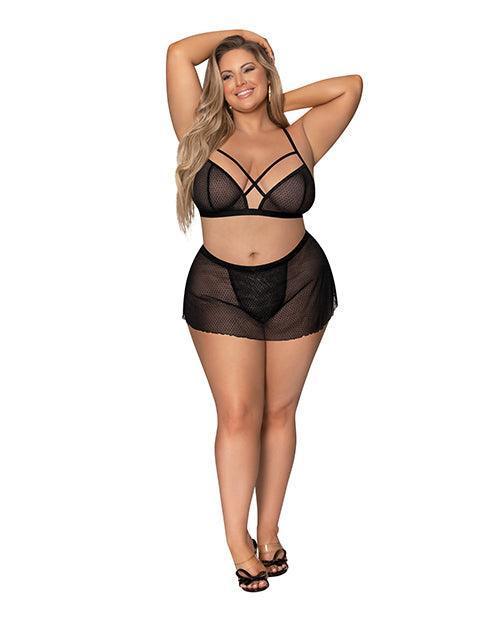 product image, Girl Next Door Strappy Bralette W/flirty Thong Skirt - SEXYEONE