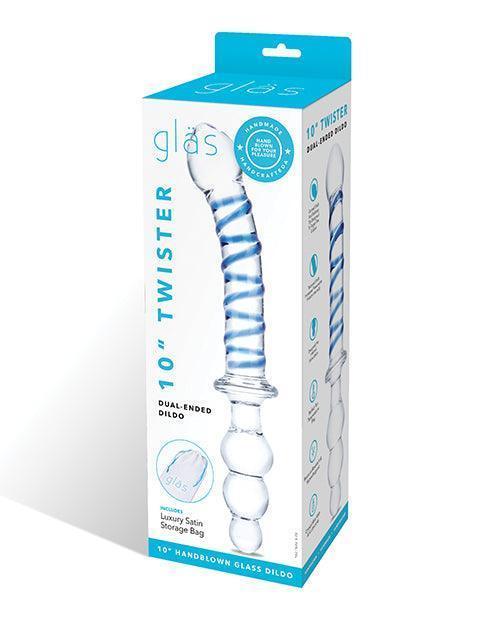 product image, Glas 10" Twister Dual Ended Dildo - Blue - SEXYEONE