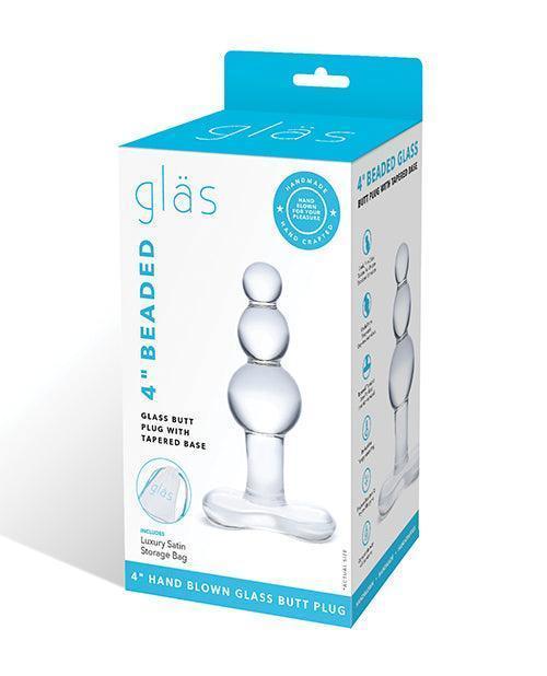 product image, Glas 4" Beaded Glass Butt Plug W/tapered Base - Clear - SEXYEONE