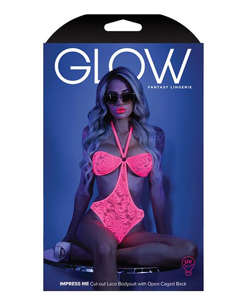 image of product,Glow Black Light Halter Bodysuit W/open Sides Neon Pink - SEXYEONE