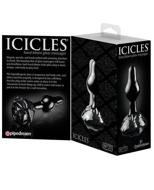 image of product,Icicles No. 77 Hand Blown Glass Rose Butt Plug - Black - SEXYEONE
